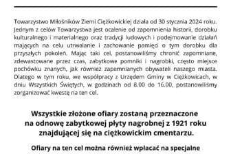 Kwesta na rzecz odnowy zabytkowych nagrobków na cmentarzu komunalnym w Ciężkowicach.